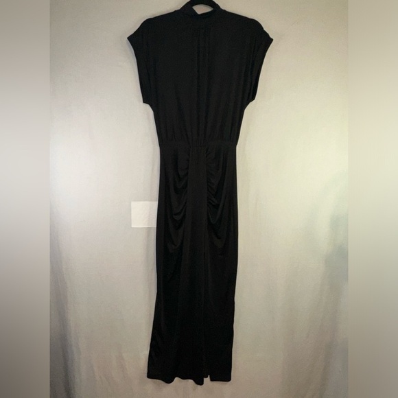 Revolve Lanston Dress Womens Small Black Ruched Mock Neck Front Slit Maxi - Picture 1 of 12